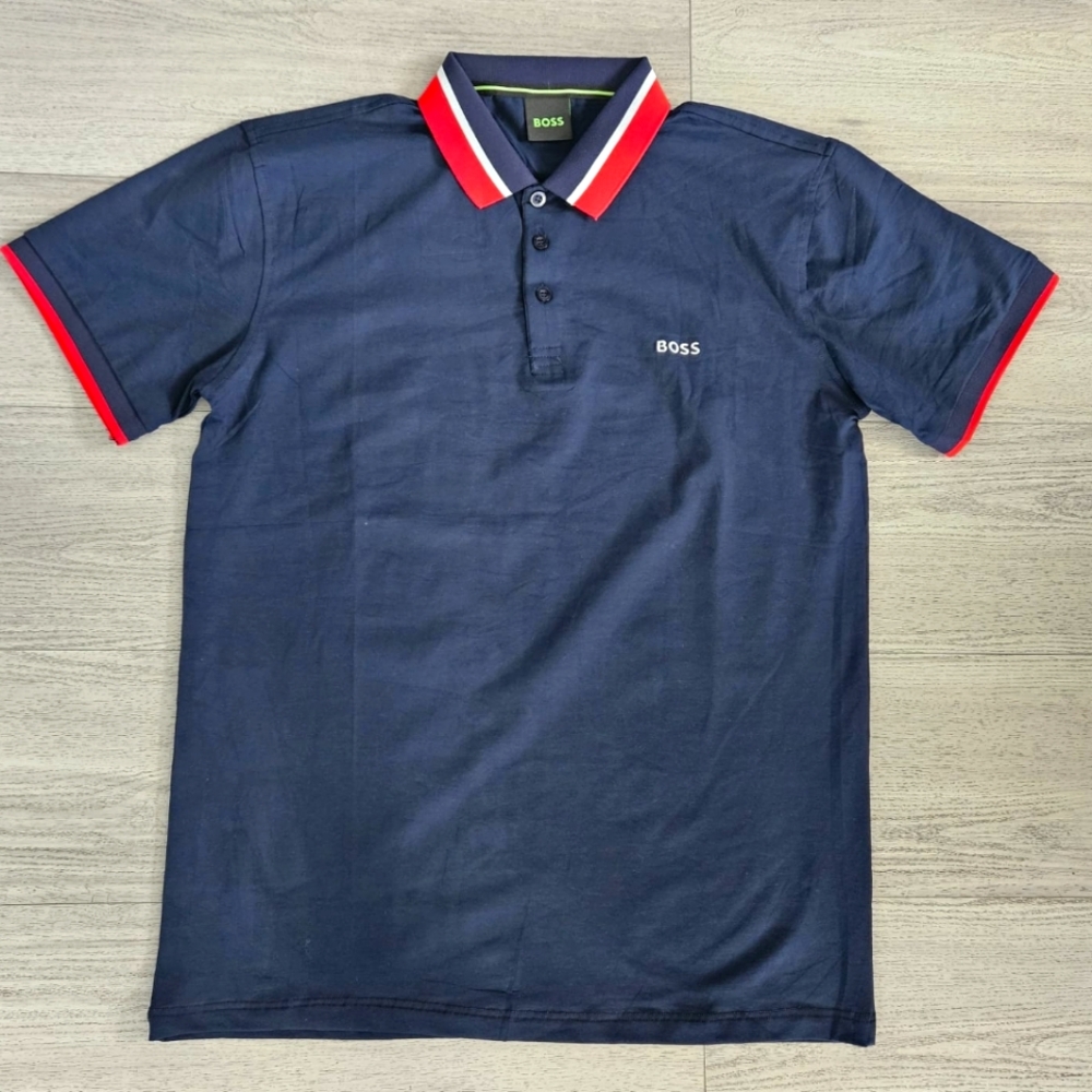 NEW Boss Dark Blue Polo Shirt with Red Trim